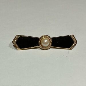 Vintage Black and Gold Tone Bar or Bow Brooch